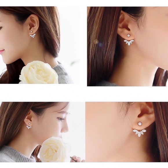 Silver & Crystal Earring Studs w/Matching Jackets - Picture 6 of 8